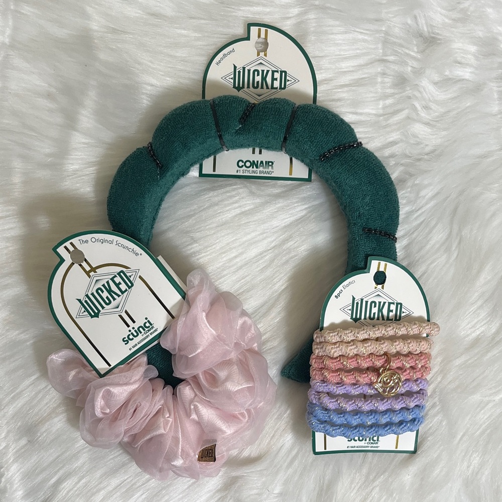 NWT Wicked Scunci Green Headband Pink Scrunchie Bundle